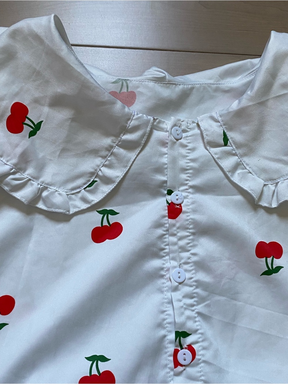 White Cherry-Print Mini Dress with Peter Pan Collar - Picture 2 of 3